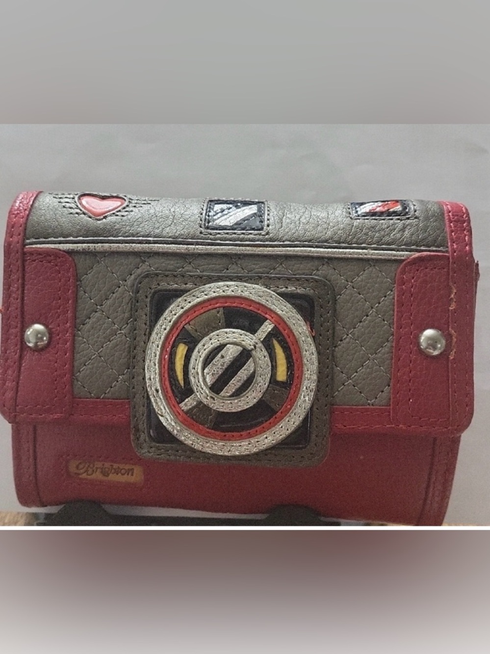 Brighton Flash Tech Camera Bag Crossbody Bag Red Gray Leather Vintage New